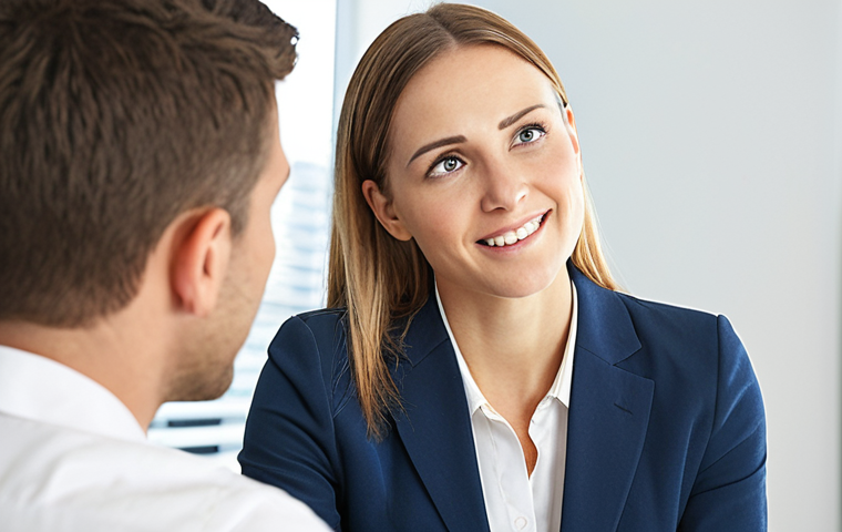 **Image Prompt:** A job coach empathetically listening to a client, making eye contact in a bright, modern office setting. The client appears relieved and hopeful. Soft, natural lighting. Focus on the connection between the two individuals.